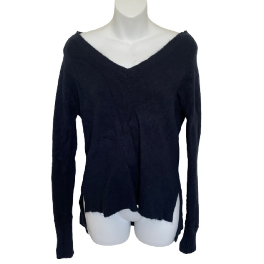 J Crew Women’s Navy Blue Merino Wool Knit Long Sleeve Vneck Sweater Size XS